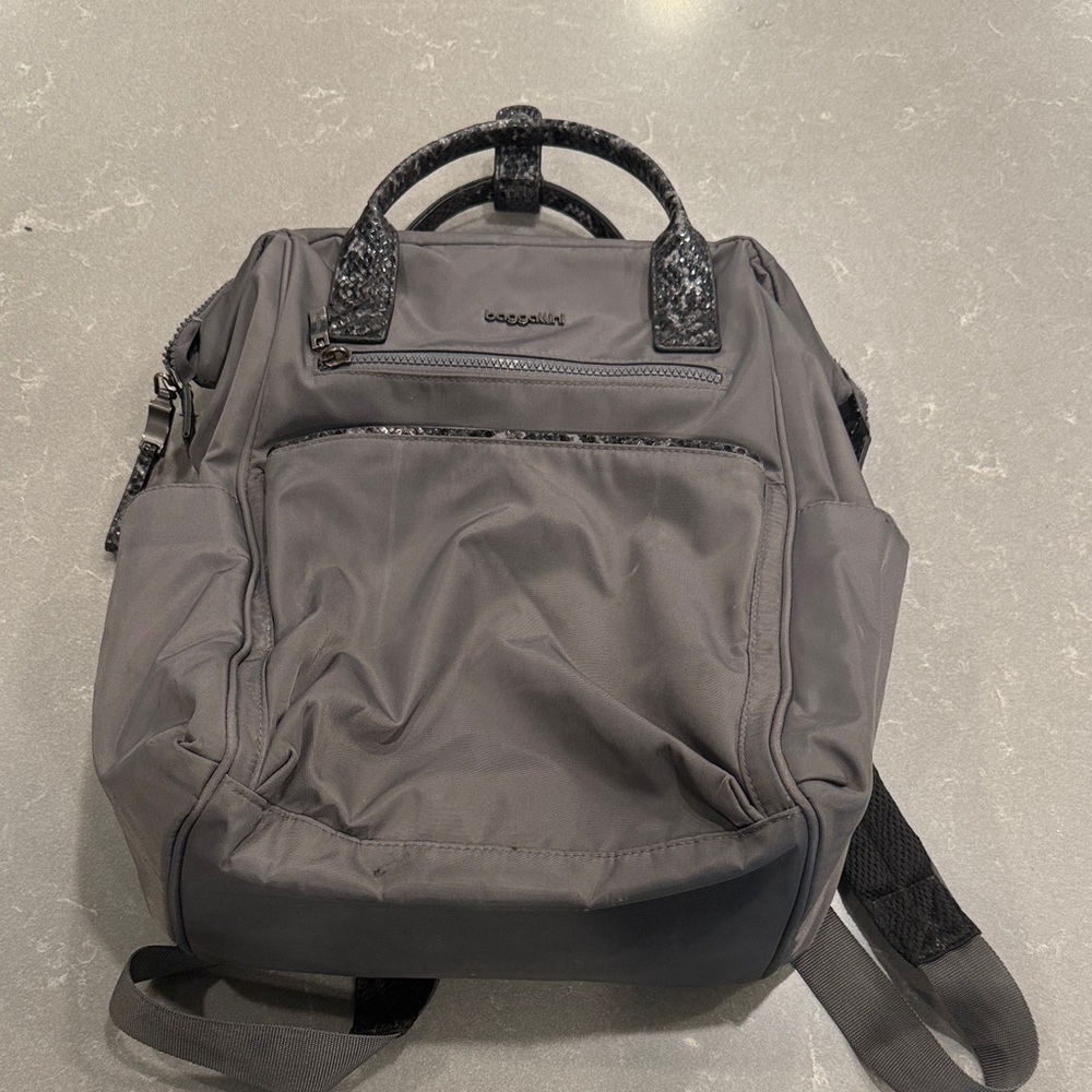 Baggallini Black Nylon Backpack with Patent Trim